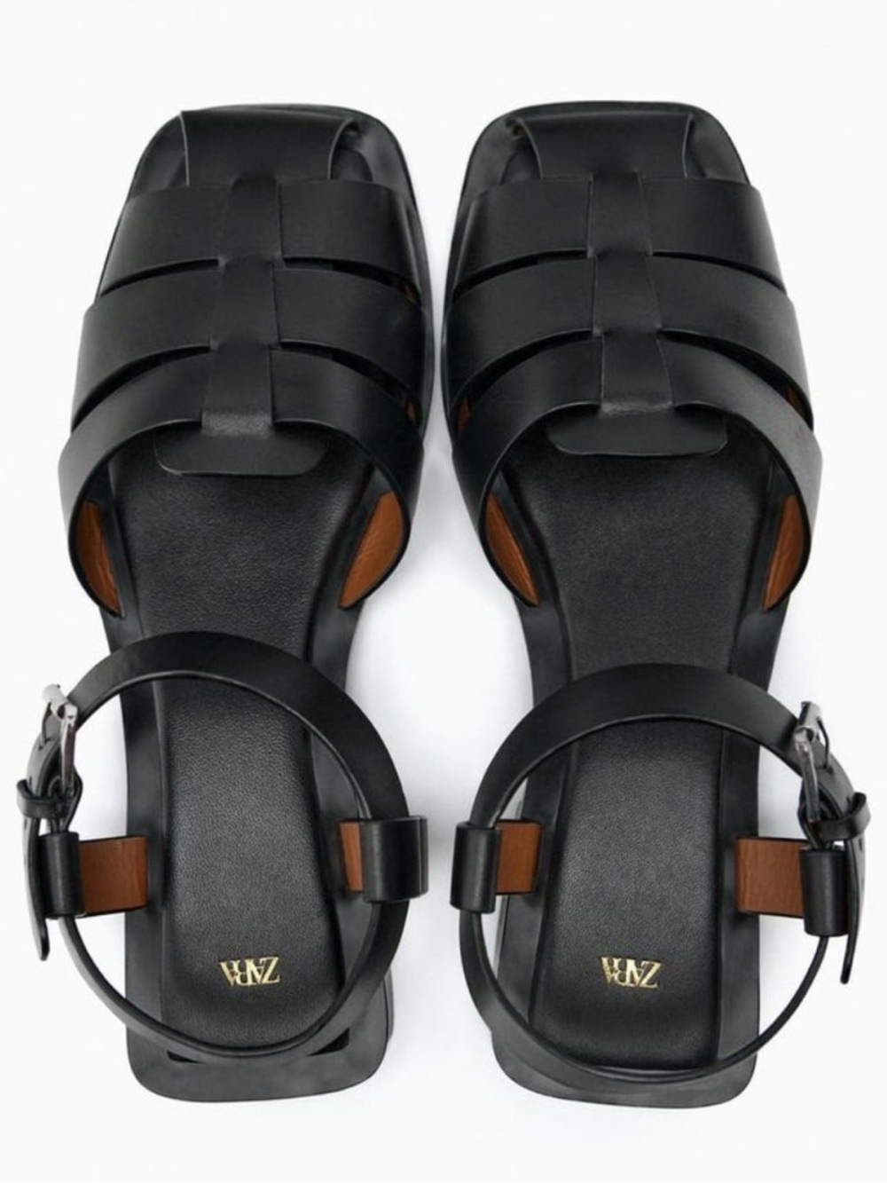 Zara Black Leather Fisherman Sandals